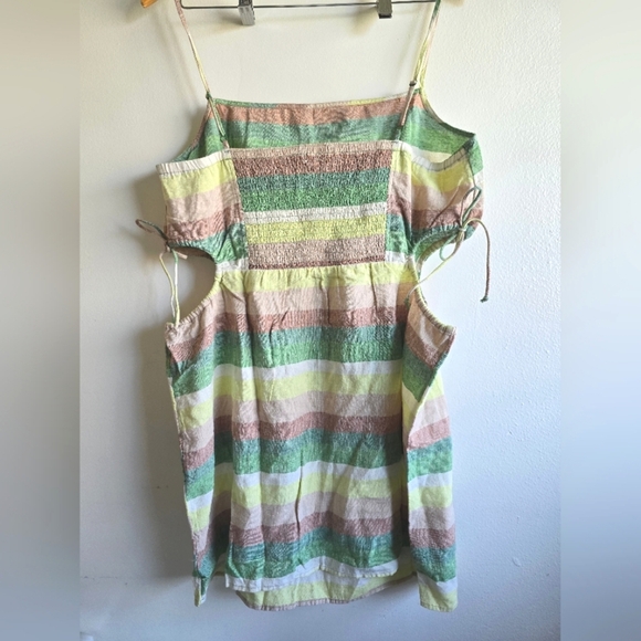 NWT! AERIE, Side Cut Out Mini Dress, Cream/Green Neutral Stripe, Size XL - Picture 5 of 7